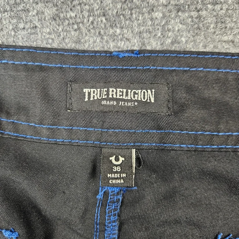 True Religion Mens Jet Black Blue Contrast Stitch Cargo Pants 108335 Size 36 NWT